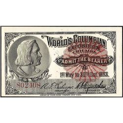 1893 Columbian Exposition Ticket Columbus