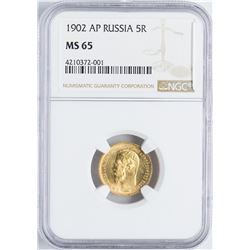 1902-AP Russia 5 Roubles Gold Coin NGC MS65