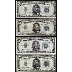 Lot of (4) 1934 $5 Silver Certificate Notes