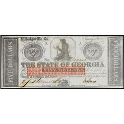 1862 $5 The State of Georgia Obsolete Note Civil War Era