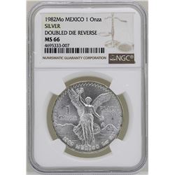 1982Mo Mexico Libertad Onza Doubled Die Reverse Silver Coin NGC MS66