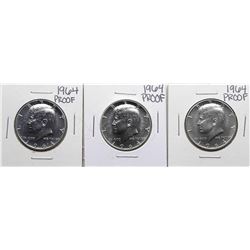 Lot of (3) 1964 Proof Kennedy Half Dollar Coins