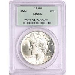 1922 $1 Peace Silver Dollar Coin PCGS MS64