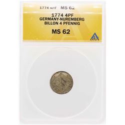 1774 Germany-Nuremberg Billion 4 Pfennig Coin ANACS MS62