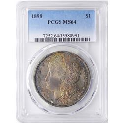 1898 $1 Morgan Silver Dollar Coin PCGS MS64 Amazing Toning