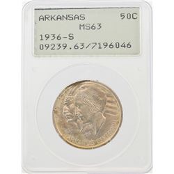 1936-S Arkansas Centennial Commemorative Half Dollar Coin PCGS MS63