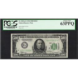 1934 $500 Federal Reserve Note Chicago Fr.2201-G PCGS Choice New 63PPQ