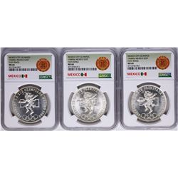 Lot of (3) 1968Mo Mexico City Olympics 25 Pesos Silver Coins NGC MS66