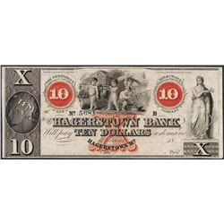 1800's $10 Bank of Hagerstown, MD Obsolete Note
