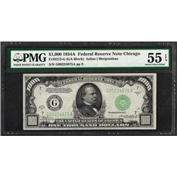 1934A $1,000 Federal Reserve Note Chicago Fr.2212-G PMG About Uncirculated 55EPQ