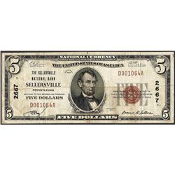 1929 $5 NB of Sellersville, Pennsylvania CH# 2667 National Currency Note