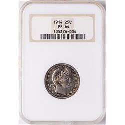 1914  Proof Barber Quarter Coin NGC PF64