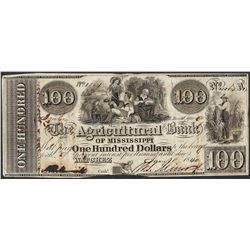 1840 $100 Agricultural Bank of Mississippi Natchez Obsolete Note