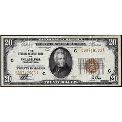 1929 $20 Federal Reserve Note Philadelphia