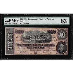 1864 $10 Confederate States of America Note T-68 PMG Uncirculated 63
