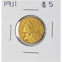 1911 $5 Indian Head Half Eagle Gold Coin