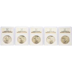 Lot of (5) 1923 $1 Peace Silver Dollar Coins NGC MS65