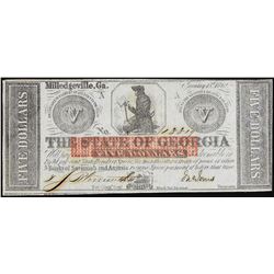 1862 $5 The State of Georgia Obsolete Note Civil War Era