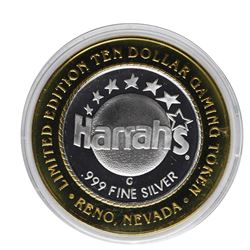 .999 Silver Harrahs Casino Reno Nevada $10 Casino Limited Edition Gaming Token