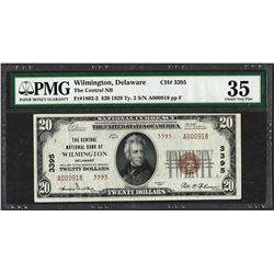 1929 $20 Wilmington, Delaware CH# 3395 National Currency Note PMG Choice Very Fi