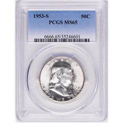 1953-S Franklin Half Dollar Coin PCGS MS65