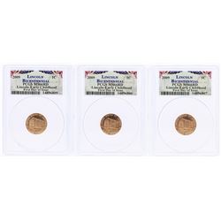 Lot of (3) 2009 Bicentennial Lincoln Cent Coins PCGS MS66RD First Day of Issue