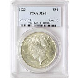 1923 $1 Peace Silver Dollar Coin PCGS MS64