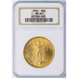 1924 $20 St. Gaudens Double Eagle Gold Coin NGC MS63