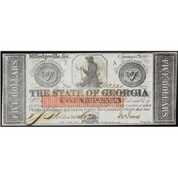 1862 $5 The State of Georgia Obsolete Note Civil War Era