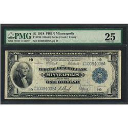 1918 $1 Federal Reserve Bank Note Minneapolis Fr.736 PMG Very Fine 25