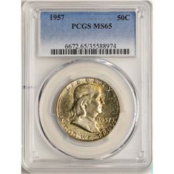 1957 Franklin Half Dollar Coin PCGS MS65