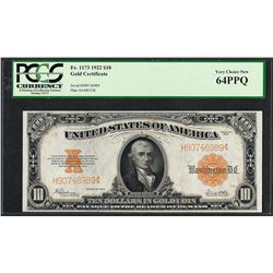 1922 $10 Gold Certificate Note Fr.1173 PCGS Very Choice New 64PPQ