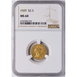 1929 $2 1/2 Indian Head Quarter Eagle Gold Coin NGC MS60