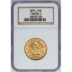 1893 $10 Liberty Head Eagle Gold Coin NGC MS62