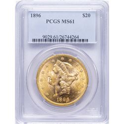 1896 $20 Liberty Head Double Eagle Gold Coin PCGS MS61