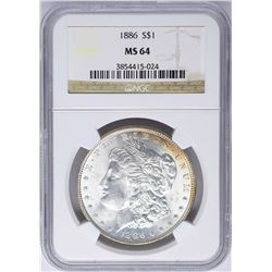 1886 $1 Morgan Silver Dollar Coin NGC MS64 Nice Toning