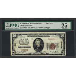 1929 $20 National Currency Note Lawrence, Massachusetts CH# 1014 PMG Very Fine 2
