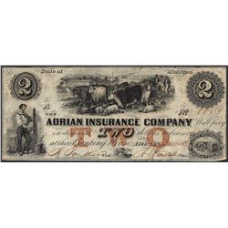 1836 $2 Adrian Insurance Company Michigan Obsolete Note