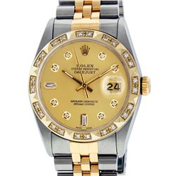 Rolex Mens Two Tone 14K Champagne Diamond Pyramid Bezel Datejust Watch