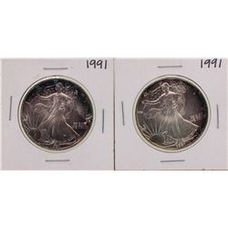 Lot of (2) 1991 $1 American Silver Eagle Coins