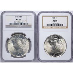 Lot of 1922-1923 $1 Peace Silver Dollar Coins NGC MS65