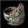 Image 2 : Natural Sapphire Emerald Rhodolite Garnet Ruby Ring