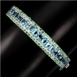 Natural Swiss Blue Topaz 5x4 MM & Emerald Bangle