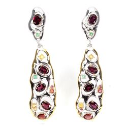 Natural  Rhodolite Garnet Emerald Sapphire Earrings
