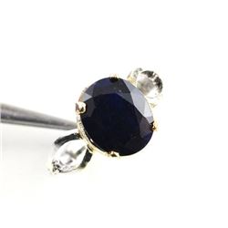 PRETTY 4 CT CERTIFIED BLUE SAPPHIRE SILVER RING