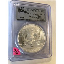 2014 FirstStrike Silver 10 Yuan 1oz Chinese Panda Certified PCGS MS70