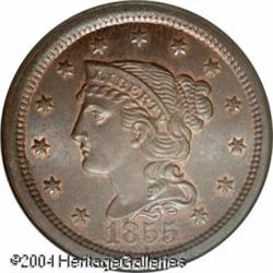 1855 1C Upright 5s MS67 Brown NGC. N-4, R.1. A pai 1855 1C Upright 5s MS67 Brown NGC.