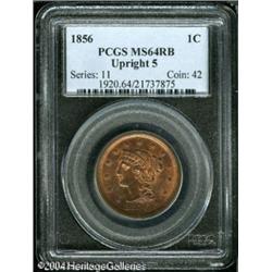 1856 1C Upright 5 MS64 Red and Brown PCGS. N-10, R 1856 1C Upright 5 MS64 Red and Brown PCGS.