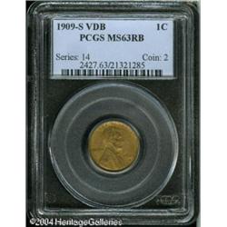 1909-S VDB 1C MS63 Red and Brown PCGS. A satiny, u 1909-S VDB 1C MS63 Red and Brown PCGS.
