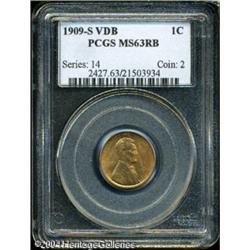 1909-S VDB 1C MS63 Red and Brown PCGS. This crispl 1909-S VDB 1C MS63 Red and Brown PCGS.